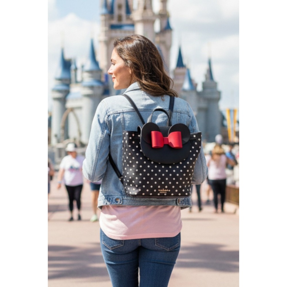 Kate Spade New York Minnie Mouse Polka Dot Backpack Black Red Bow Disney